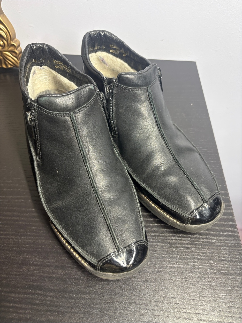 Rieker Leather Zip-Front Slip-On Winter Ankle Boots